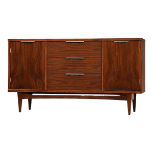 1960s Refinished 58” Walnut Sideboard Credenza by Kent Coffey Tableau