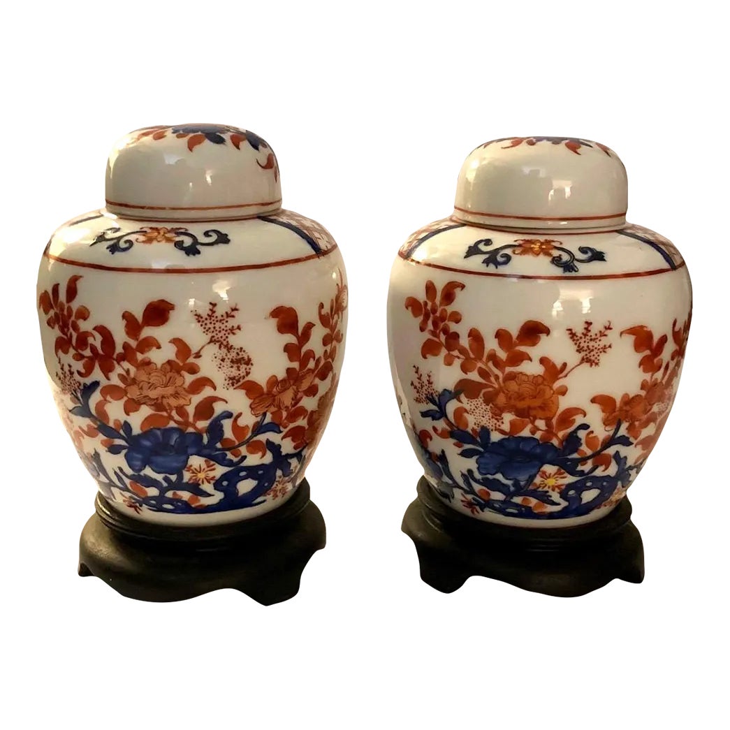 Chinoiserie Porcelain Ginger Jars - Lidded Vases Urns on Risers - a ...