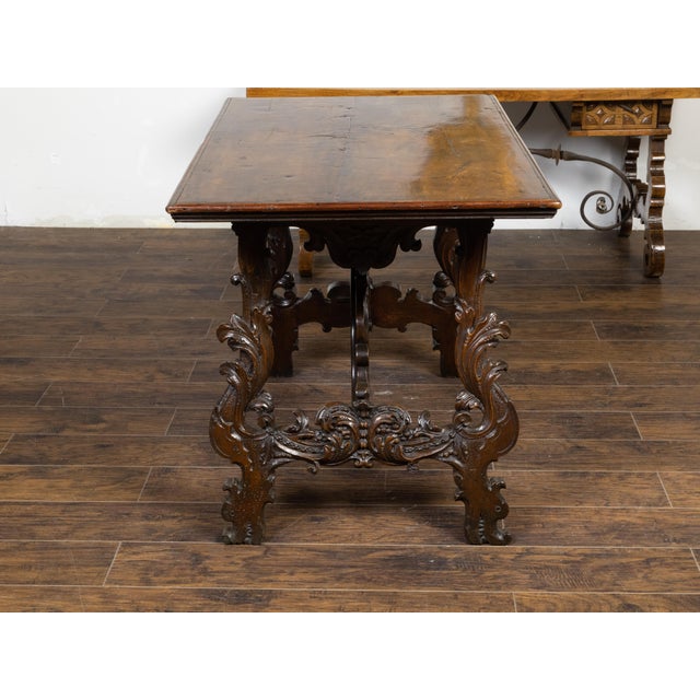 Italian 18th Century Baroque Walnut Fratino Console Table with Carved Foliage For Sale - Image 10 of 12