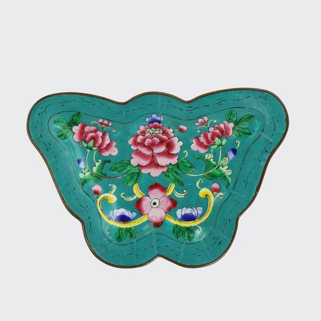 Blue Antique Chinese Cloisonne Enameled Butterfly Shaped Trinket Box C1920 For Sale - Image 8 of 8