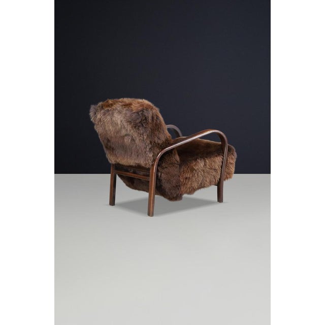 Wood Mid-Century Czech Bentwood and Sheepskin Chair attributed to Kozelka Kropacek, 1940s For Sale - Image 7 of 12