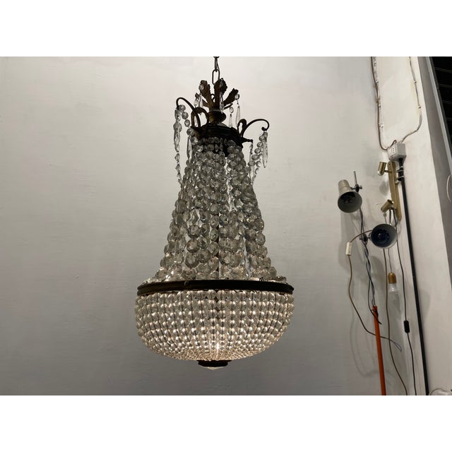 1940s Bronze Crystal Basket Chandelier, 1940s For Sale - Image 5 of 10