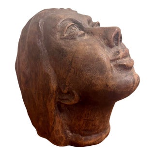 1967 Haitian Modernist Carved Wood Female Bust by André Lafontant, Signed For Sale