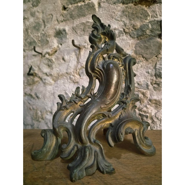 Rococo Antique French Bronze Andirons, 1900, Set of 2 For Sale - Image 3 of 16
