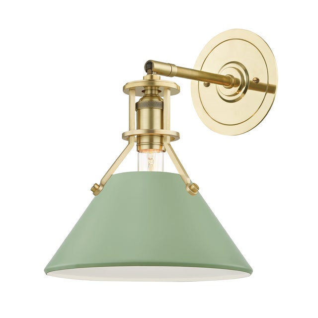Transitional Hudson Valley Lighting Mark D. Sikes Painted No.2 1-Light Wall Sconce, Aged Brass/Leaf Green Combo For Sale - Image 3 of 3