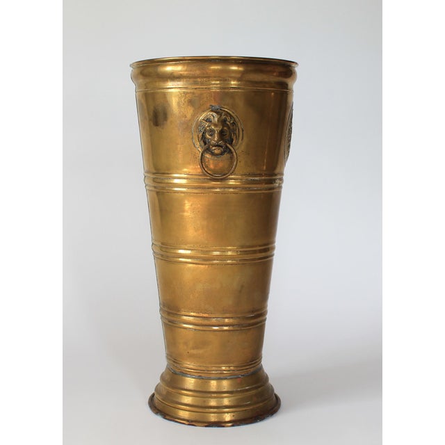 Vintage Brass Lion Head Umbrella Stand W/ Intricate Medallion For Sale In Milwaukee - Image 6 of 13