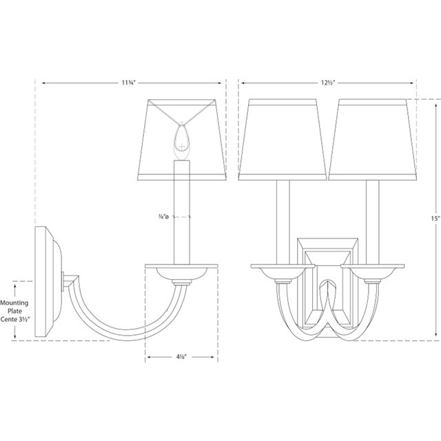 Flemish Double Sconce in Aged Iron with Linen Shades Designer: Chapman & Myers Finish: Aged Iron Height: 15" Width: 12.5"...