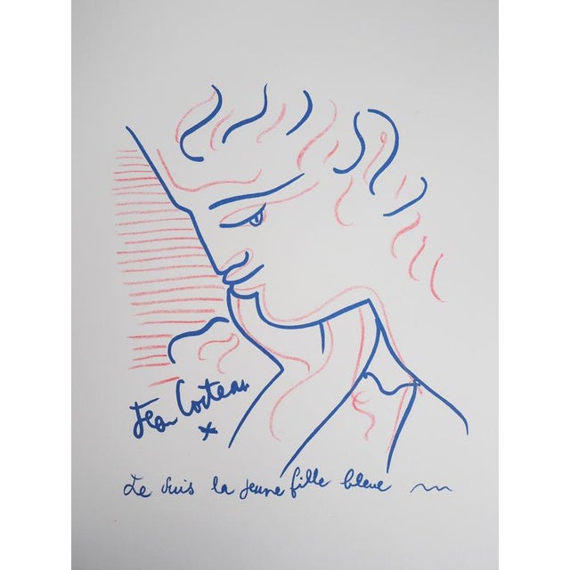 Jean COCTEAU The Blue Girl Original color lithograph Signed in the plate Not numbered On vellum 38 x 28 cm Excellent...