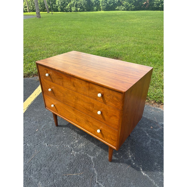 Beautiful vintage mid-century modern walnut chest of drawers designed by Kipp Stewart and Stewart MacDougall for Drexel’s...