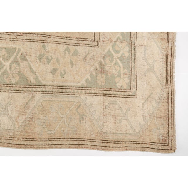 Vintage Turkish Area Rug, 9'7" X 6'8" Hand-Knotted Minimalist Oushak Carpet, Neutral Beige and Soft Green Decorative Wool and Cotton Blend Rug For Sale - Image 9 of 9