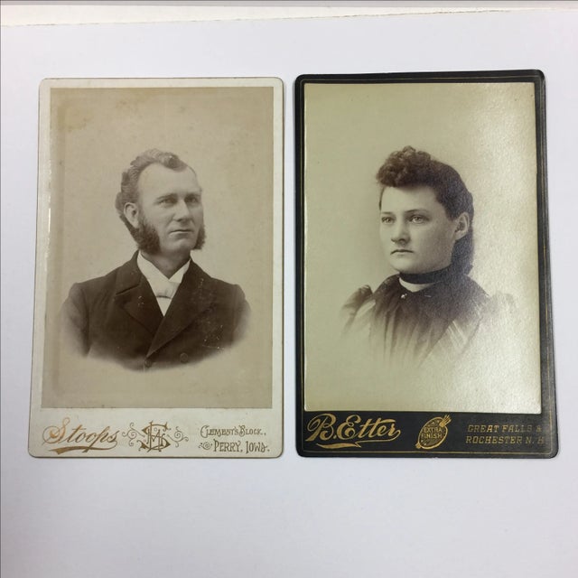 Here are two antique cabinet cards for your collection of a man and woman. They are marked in gilt lettering from B....