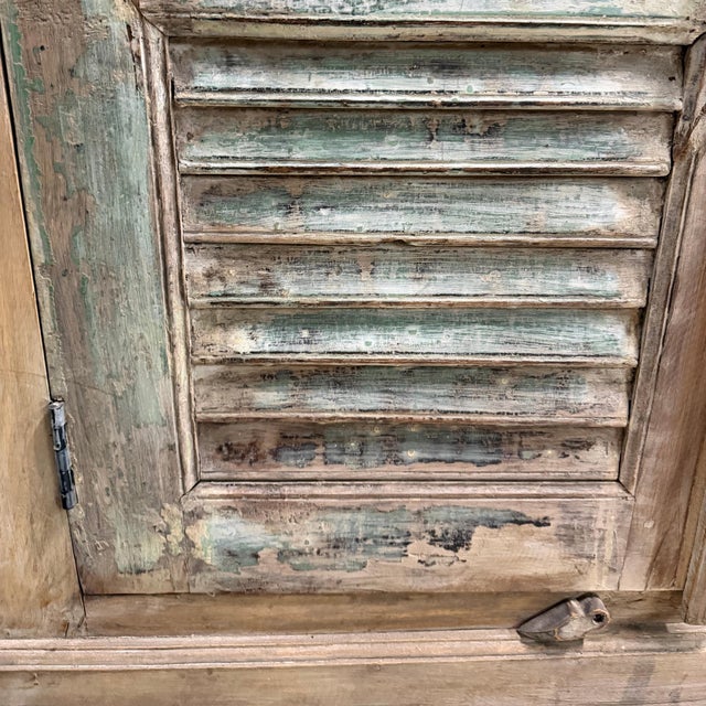1990s Farmhouse Style Distressed Wood Narrow Cabinet With Glass | 24" Wide Rustic Cabinet For Sale - Image 9 of 9