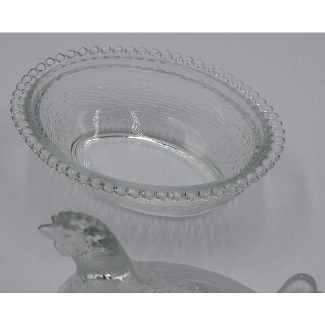 Glass Vintage Indiana Clear Glass Covered Chicken on Nest Candy Dish Sitting Hen For Sale - Image 7 of 9