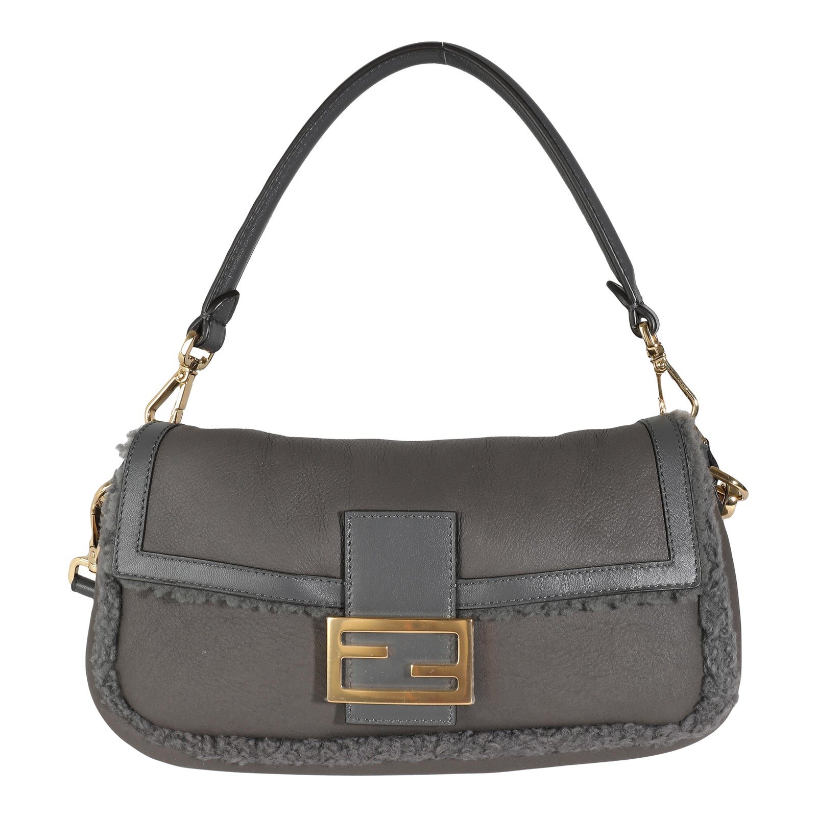 FENDI BAGUETTE DAD SANDALS IN ASH GREY CALFSKIN