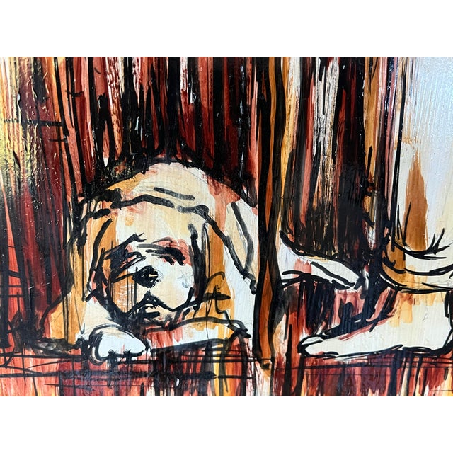 Mid-Century Modern 1960s Mid-Century Modern Figurative Painting of Man and Dog, Signed Genet R For Sale - Image 3 of 7