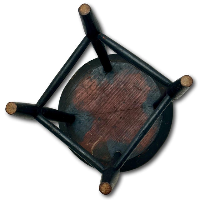 Wood Very Nice Hand Made Antique American Primitive Pine Wood Footstool With Excellent Original Old Black Paint For Sale - Image 7 of 18