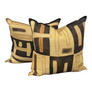Kuba Cloth Decorative Pillows, Pair For Sale
