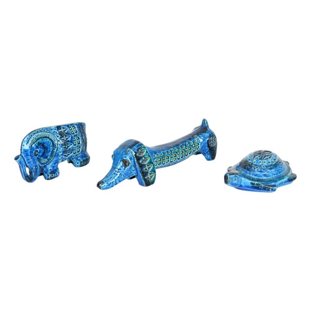 Rimini Blu Ceramic Animals attributed to F. Montelupo for Bitossi, Italy, 1960s, Set of 3 For Sale