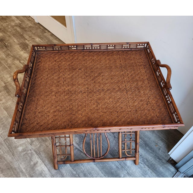 Vintage Ralph Lauren Style Bamboo Butler Tray Table With Lyre Base For Sale - Image 11 of 17