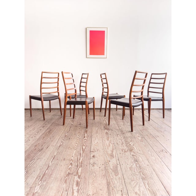 Mid-Century Danish Model 82 Embassy Chairs in Teak and Leather by Niels O. Møller for J. L. Mollers, Set of 6 For Sale - Image 18 of 18