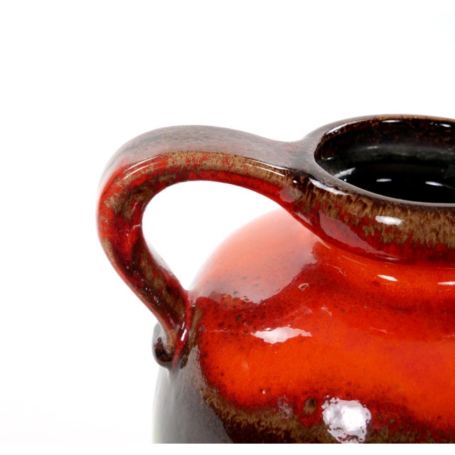 Ceramic Mid-Century West German Glazed Porcelain Vase Red, Green & Brown 8.5" Tall For Sale - Image 7 of 11