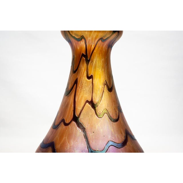 Amber-Orange Vases in Iridescent Molded Glass with Wavy Relief Decor from Pallme-König & Habel, Bohemia, 1900s, Set of 2 For Sale - Image 6 of 11