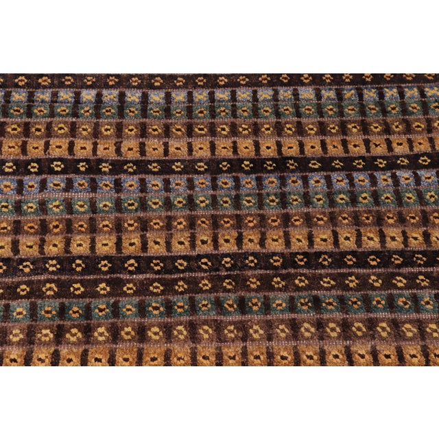 1990s Boho Chic Brown/Gold High Low Wool Rug - 8'10'' X 12'3'' For Sale - Image 5 of 9
