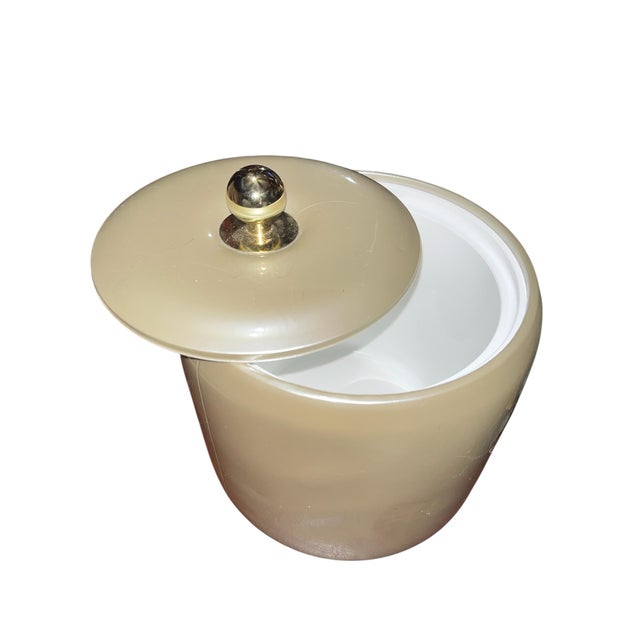Georges Briard Vintage Georges Briard Signed Usa Mid-Century Modern Pearlized Acrylic Ice Bucket With Finial Lid For Sale - Image 4 of 6