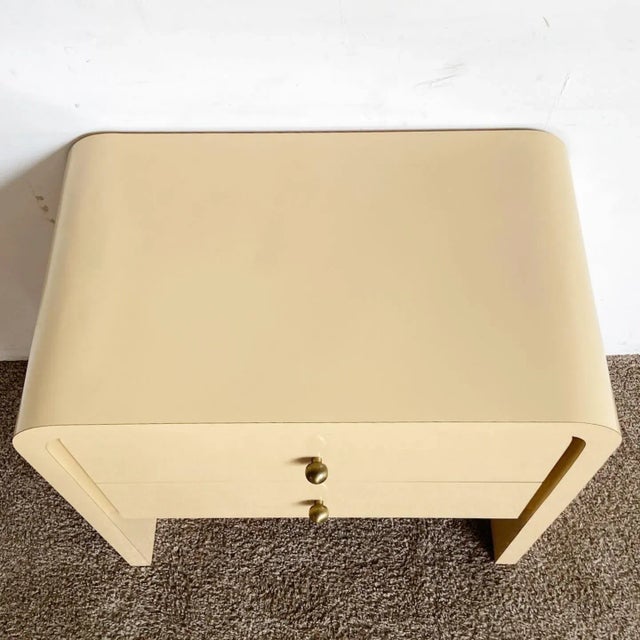 Postmodern Tan Lacquer Laminate Waterfall Commode | Chairish