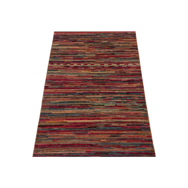 Tribal Rug & Kilim’s Moroccan Style Rug in Pink With Polychromatic Stripes For Sale - Image 3 of 8