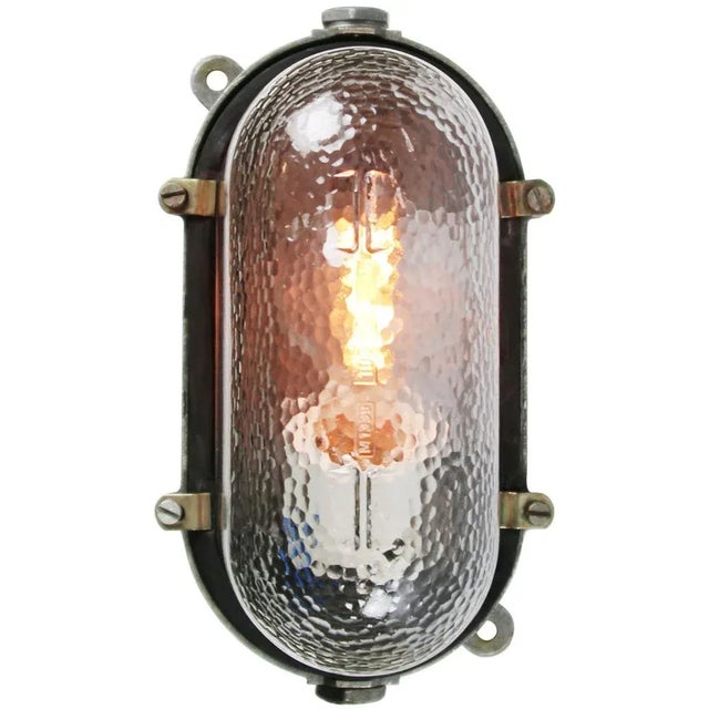 Industrial Industrial Cast Metal & Frosted Glass Sconce For Sale - Image 3 of 6