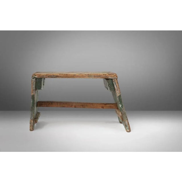 Green Industrial Green Wooden Stool, France, 1900s For Sale - Image 8 of 12