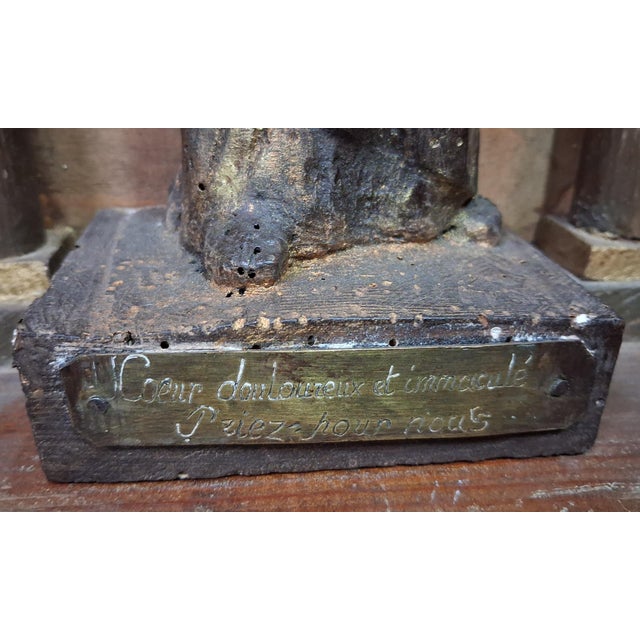 Wooden Devotional Statue Representing the Virgin with the Sorrowful and Immaculate Heart, 1800s For Sale - Image 3 of 9