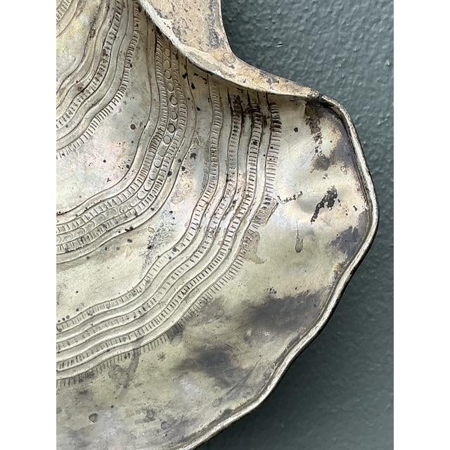Vintage Hand Hammered Metal Oyster Shell Serving Bowl For Sale - Image 4 of 13