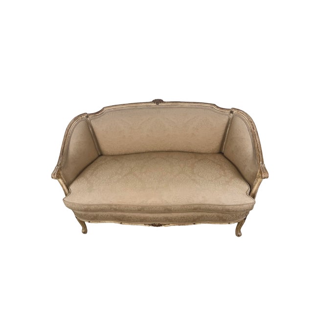 Vintage Louis XV Revival Carved Giltwood Upholstered Settee For Sale - Image 10 of 18
