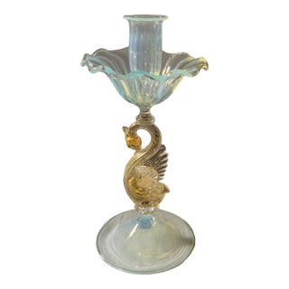 Venetian Blown Glass Candlestick by Salviati, 1920s For Sale