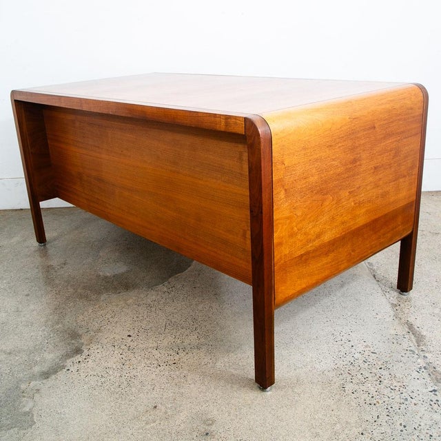 1960s Mid Century Modern Desk Solid Walnut Executive Office 3 Drawer Floating Chrome For Sale In Sacramento - Image 6 of 12