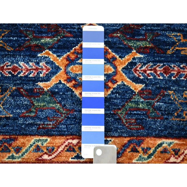 Islamic Khorjin Design Runner Blue Kazak Tribal Pure Wool Hand Knotted For Sale - Image 3 of 7