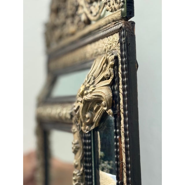 Wood Antique Mirror 19th Century Dutch Ebony and Brass Repousse Cushion For Sale - Image 7 of 10