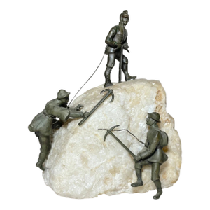 Antique 1800's Austrian Bronze Mineral Stone Figure Alpinists Climbers Statue