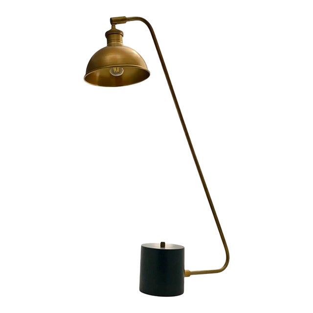 Vintage Desk Lamp Brass on Heavy Cylinder Base Industrial Style Decor For Sale
