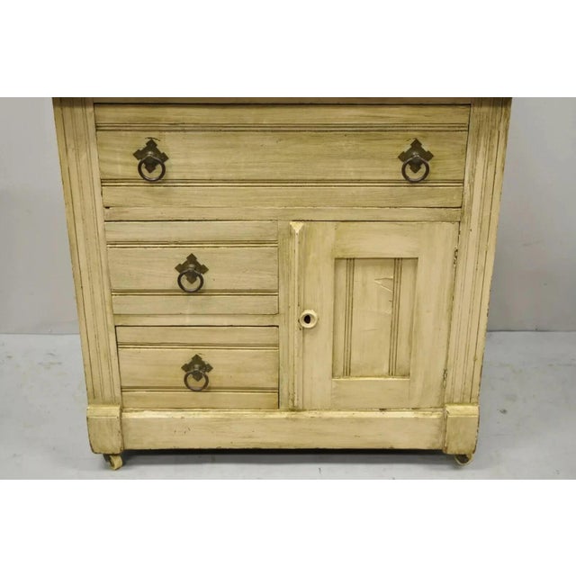 Antique Eastlake Victorian Pink Marble Backsplash Washstand Nightstand Cabinet For Sale - Image 4 of 12