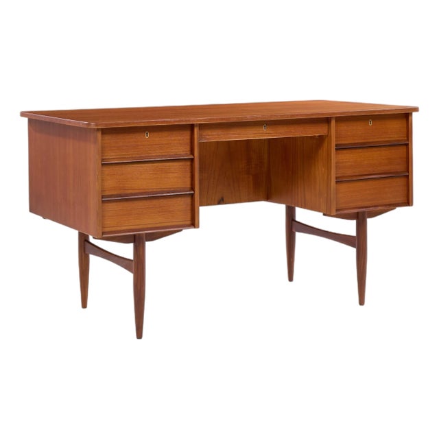 Maurice Villency Style Mid Century Teak Desk With Bookcase Front For Sale