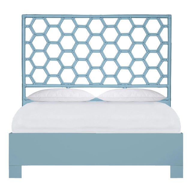 Honeycomb Platform Bed Queen, Pool Blue For Sale