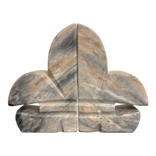 Fleur De Lis Vintage Marble Bookends - A Pair For Sale