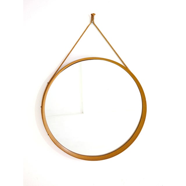 Mid-Century Modern Round Wooden Wall Mirror with Rope, 1950s For Sale - Image 15 of 15
