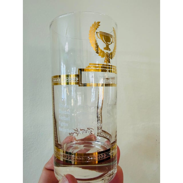 Glass Vintage 1950s Sport Kings Gold Highball Glasses Set of 5 Collectible Sports Barware For Sale - Image 7 of 10