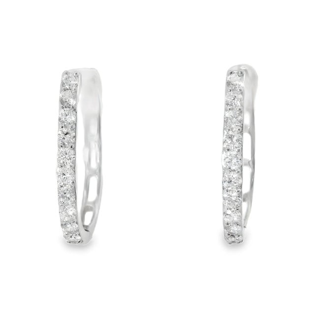 Modern Late 20th Century Pair of 14K White Gold Diamond Hoop Earrings Estate by EFFY For Sale - Image 3 of 4