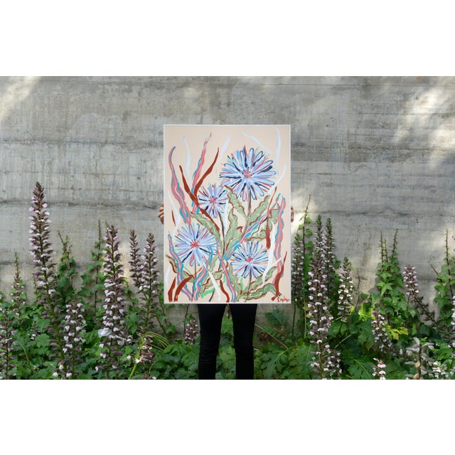 This expressionist botanical drawing on paper captures the raw vitality of exotic flowers through fresh, vigorous...
