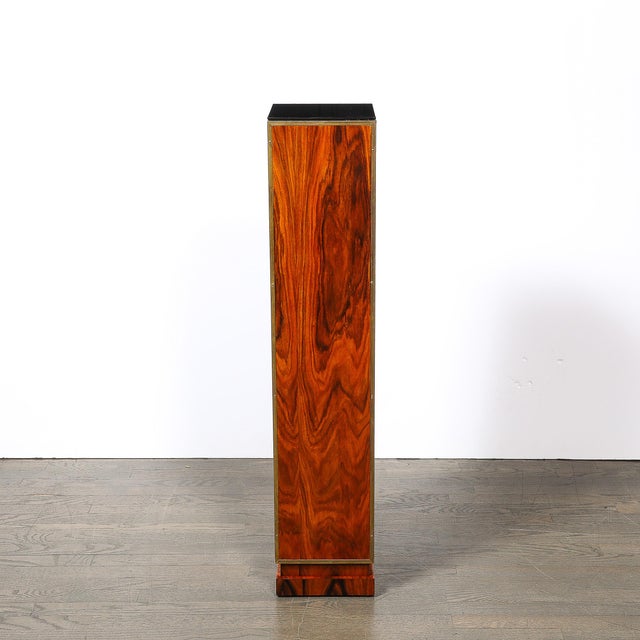 Pair of Art Deco Walnut Pedestals With Brass Detailing & Vitrolite Inset Top For Sale - Image 12 of 16